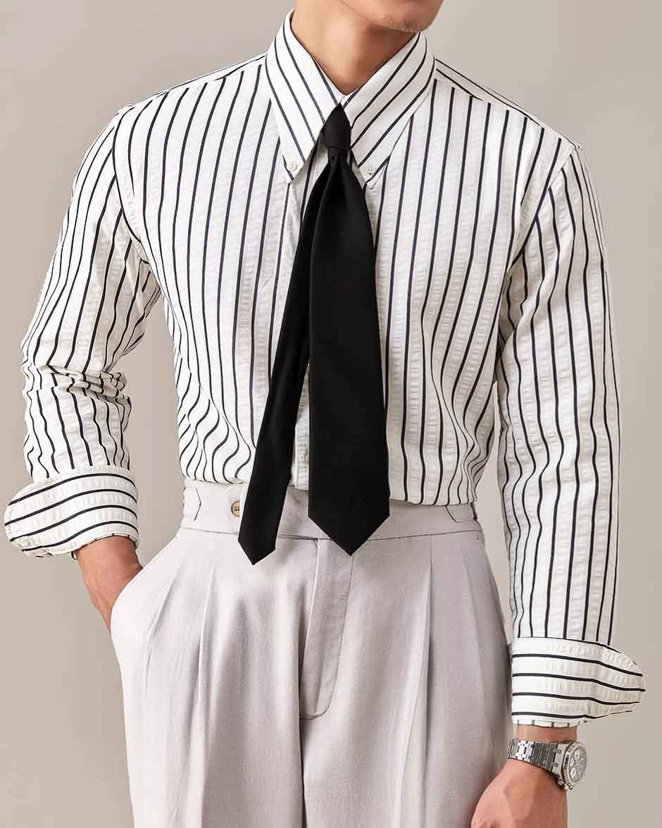 Camisa casual de algodón azul con estampado de pata de gallo