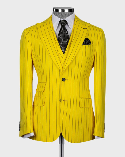 Striped Peak Lapel 3 Piece Suit