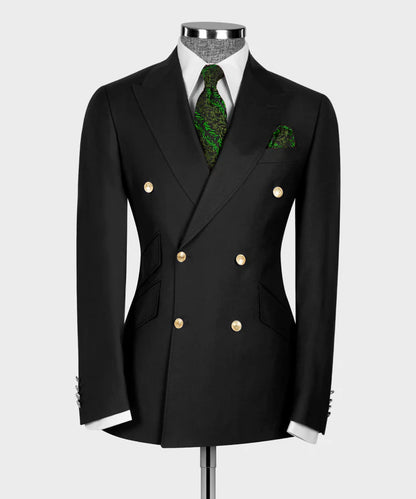 Black 2 Piece Peaked Lapel Double Breasted Suits