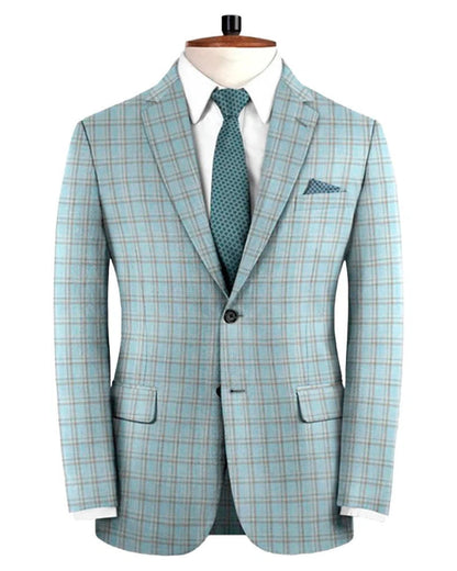 Blue Plaid 2 Piece Notched lapel 2 Button Suit