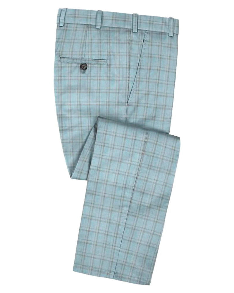 Blue Plaid 2 Piece Notched lapel 2 Button Suit