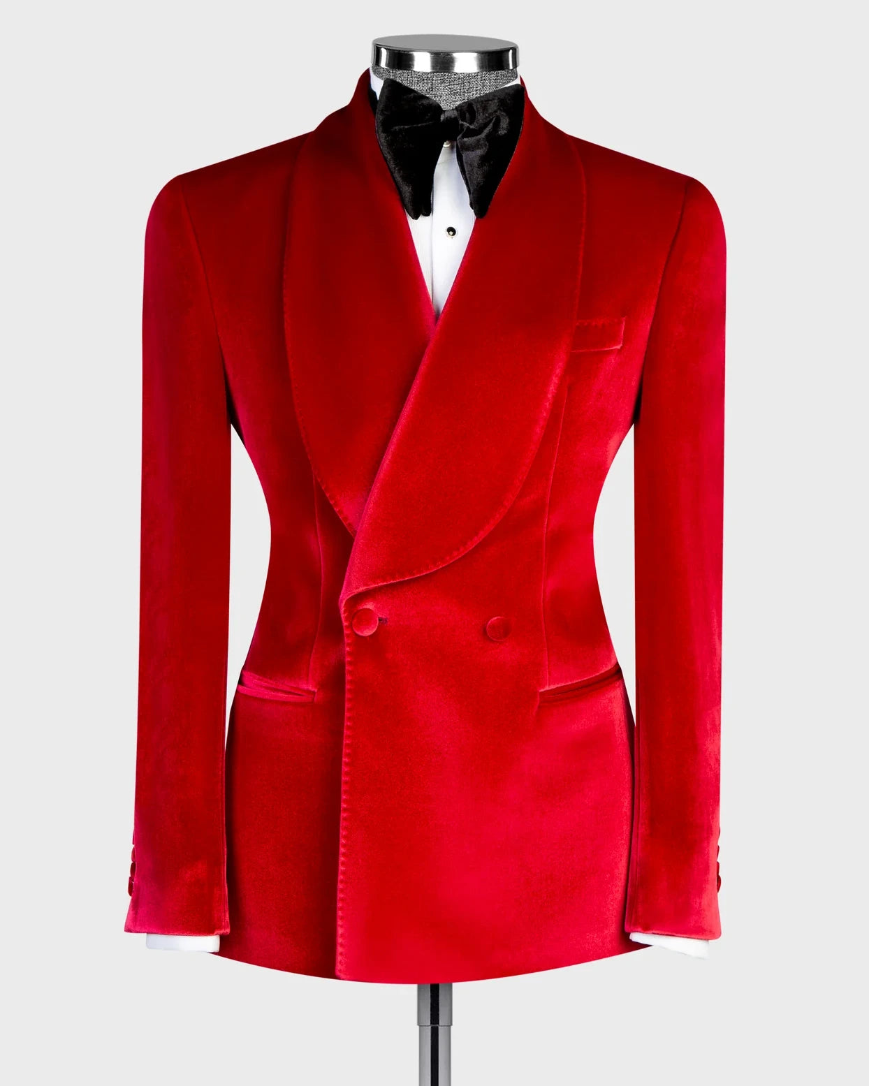 Red Velvet Double-Breasted Shawl Lapel Suit