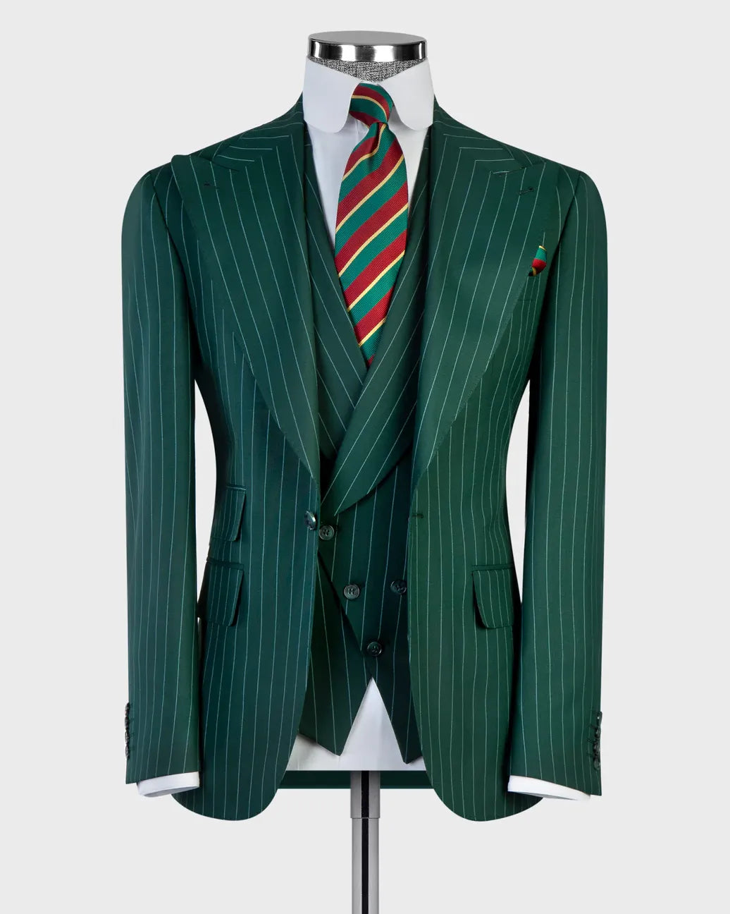 Green Peak Lapel Single-breasted 3-piece Suit