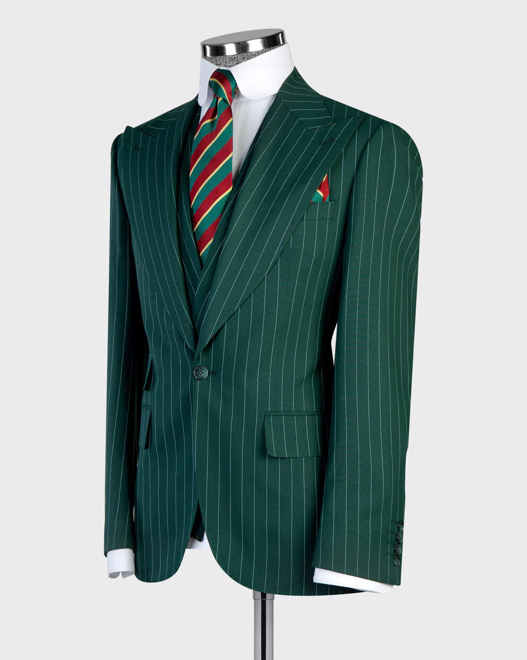 Green Peak Lapel Single-breasted 3-piece Suit