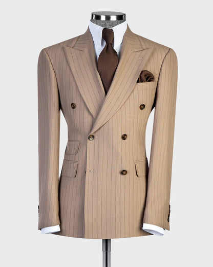 Khaki 2-piece Peak Lapel Double-breasted Outfits