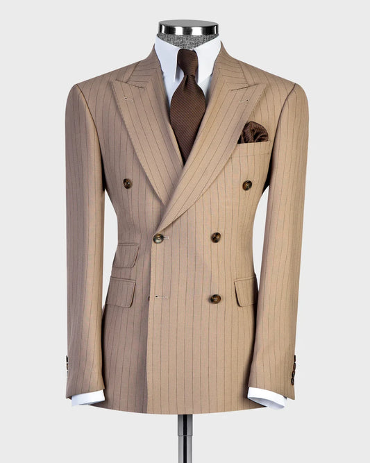 Khaki 2-piece Peak Lapel Double-breasted Outfits