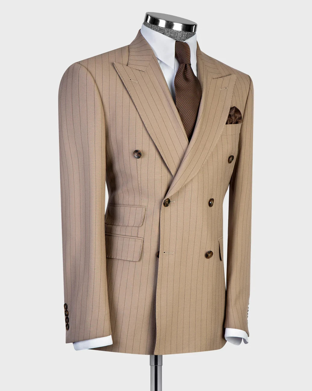 Khaki 2-piece Peak Lapel Double-breasted Outfits