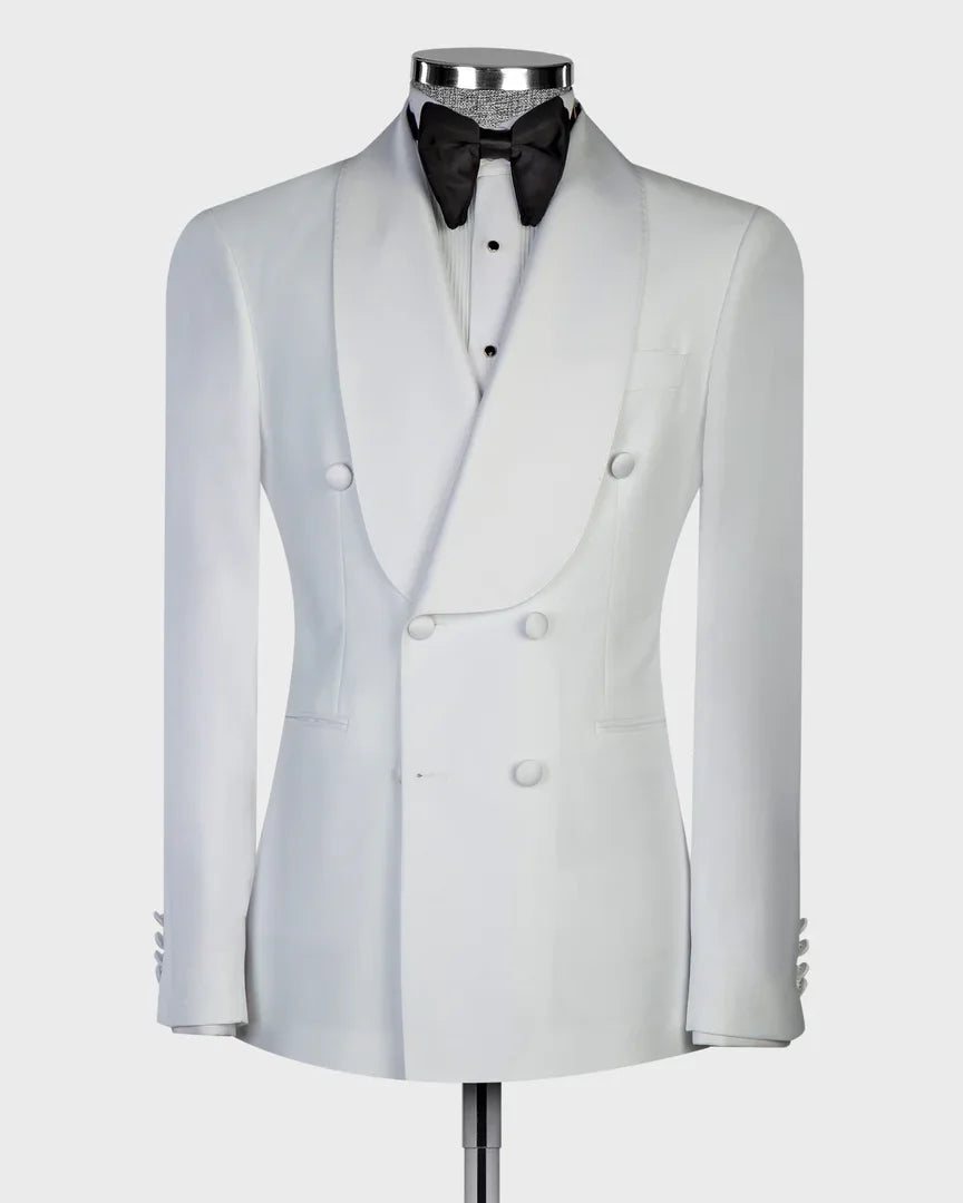 White Double-Breasted Tuxedo Blazer Suit