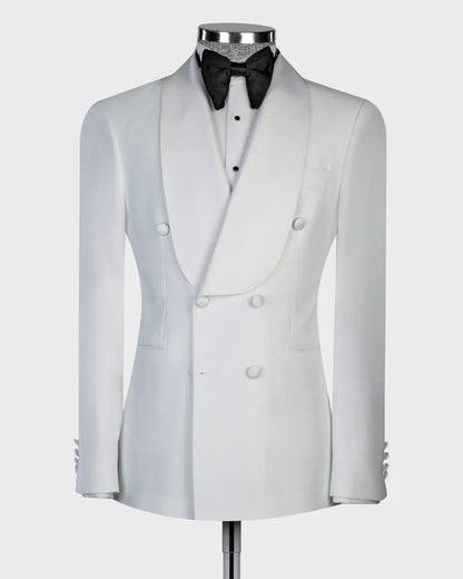 White Double-Breasted Tuxedo Blazer Suit