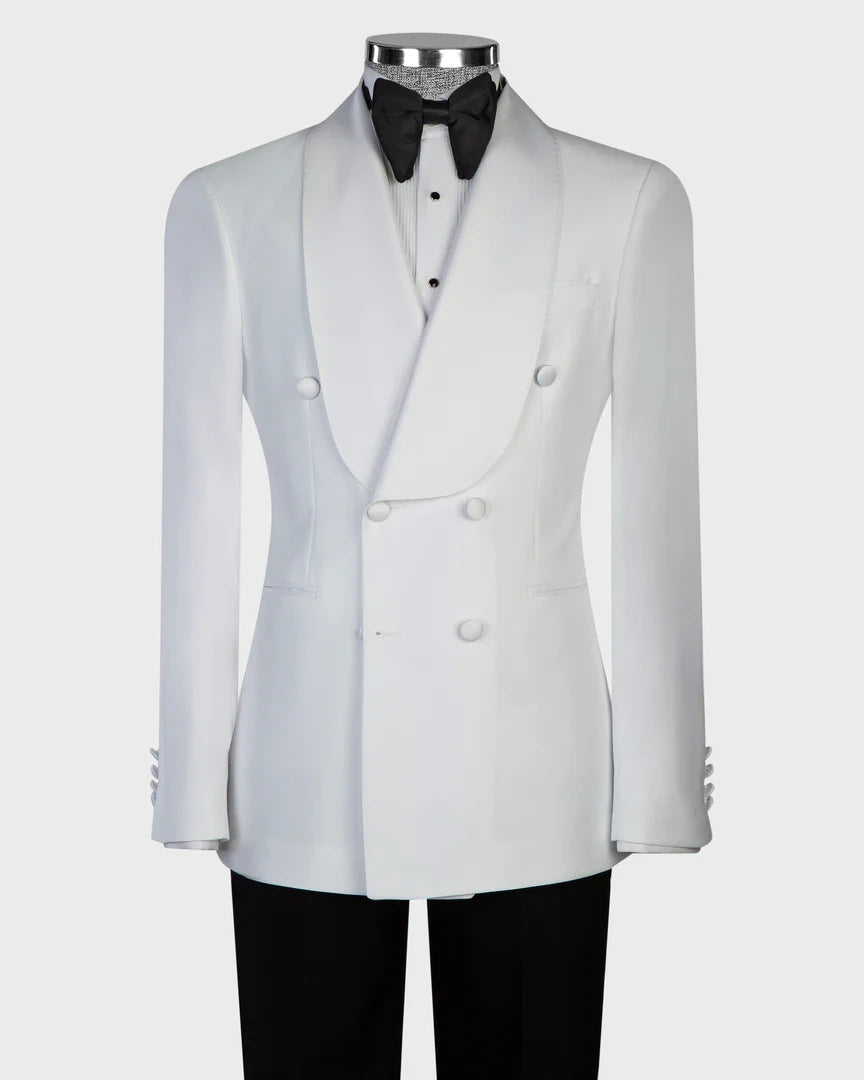 White Double-Breasted Tuxedo Blazer Suit