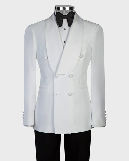 White Double-Breasted Tuxedo Blazer Suit