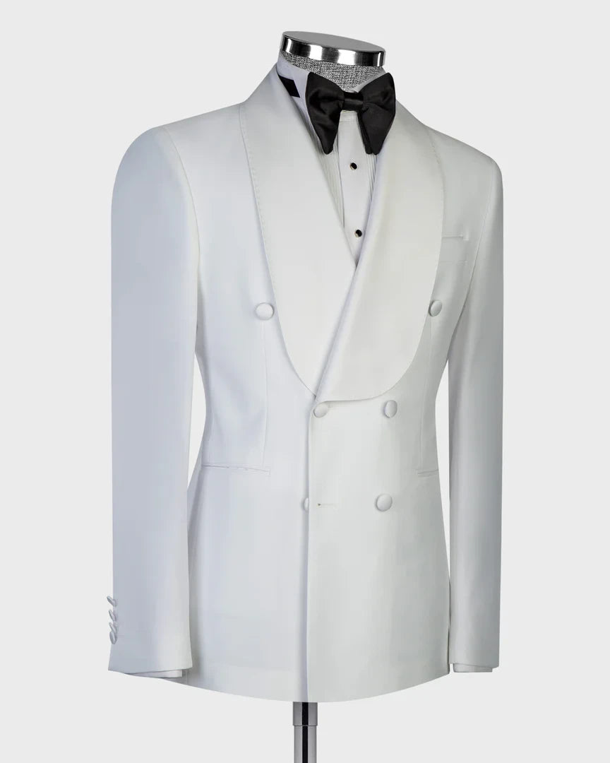 White Double-Breasted Tuxedo Blazer Suit