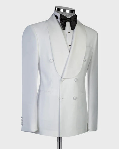 White Double-Breasted Tuxedo Blazer Suit