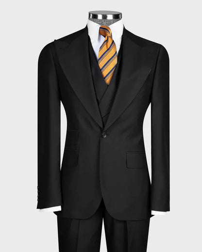 Black Wide Peak Lapel 3-piece Suit