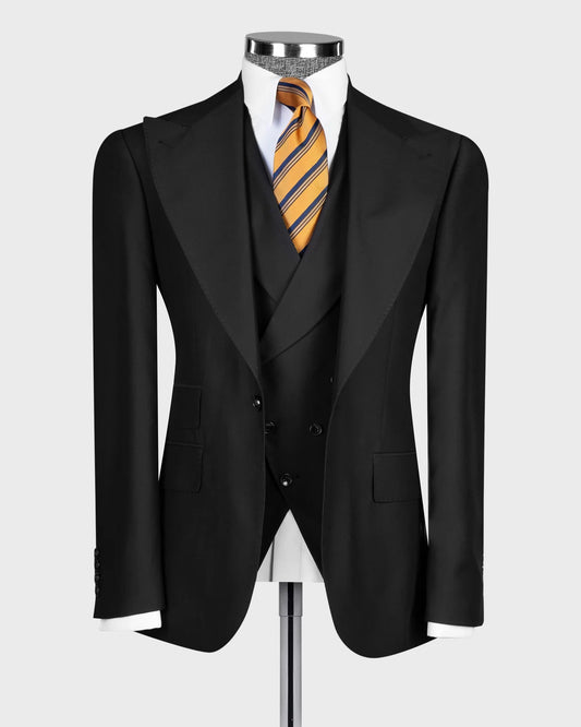 Black Wide Peak Lapel 3-piece Suit