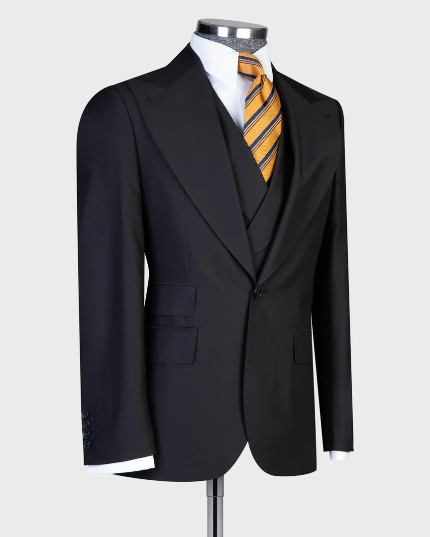 Black Wide Peak Lapel 3-piece Suit