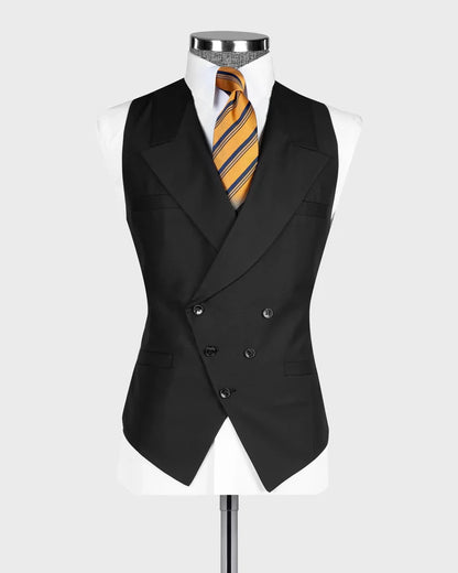 Black Wide Peak Lapel 3-piece Suit