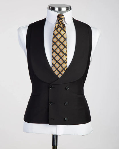 Black 3-piece Peak Lapel Single-breasted Suit