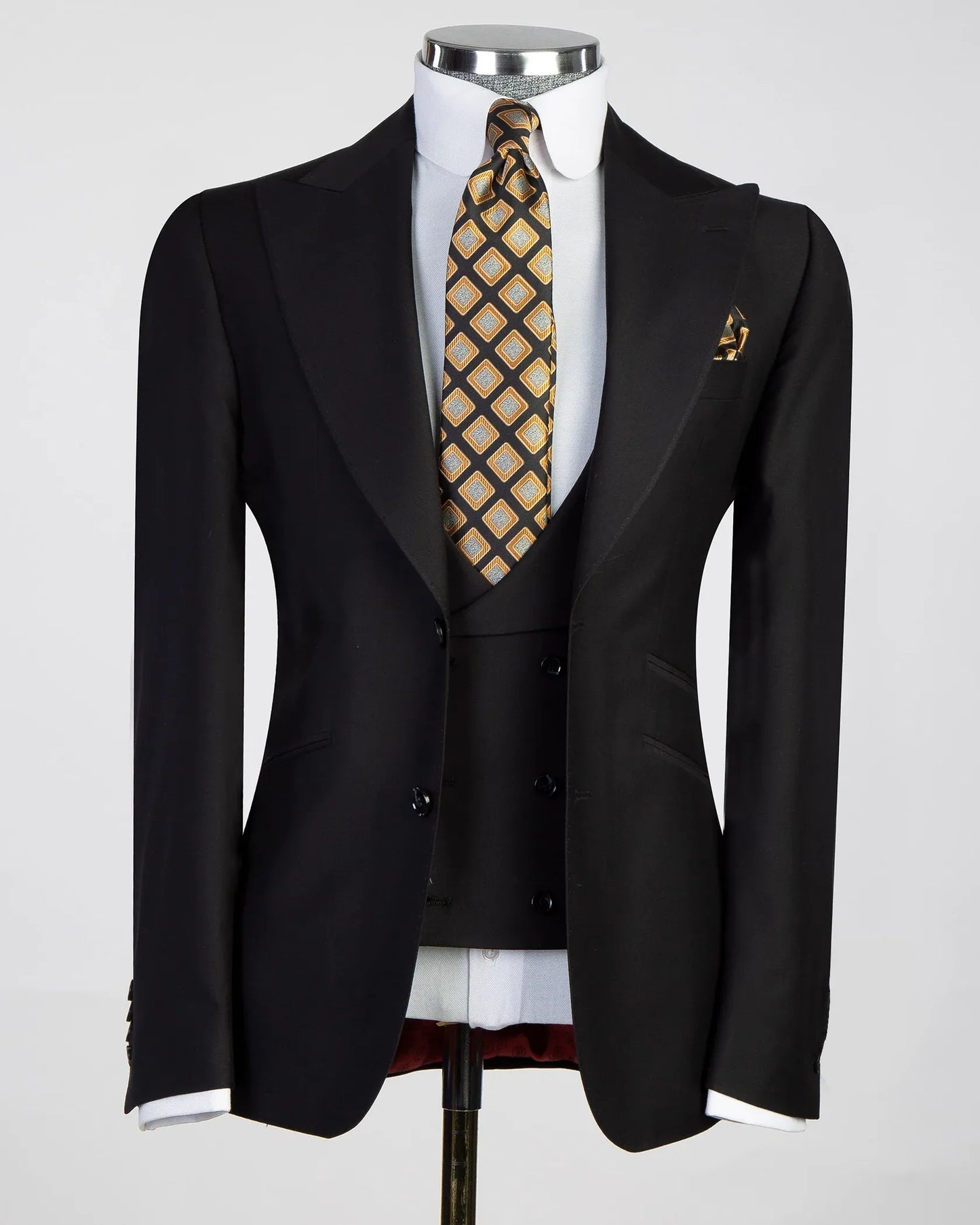 Black 3-piece Peak Lapel Single-breasted Suit