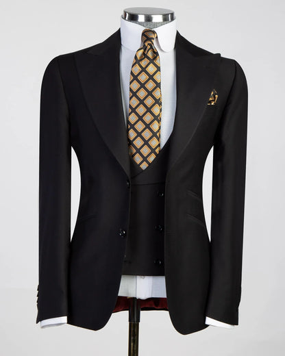 Black 3-piece Peak Lapel Single-breasted Suit