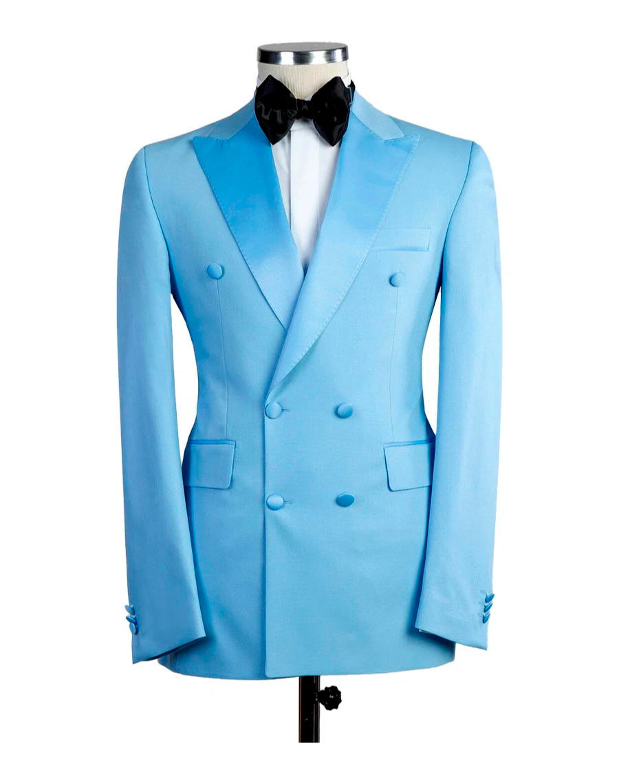 Lake Blue 2 Piece Peaked Lapel Double Breasted Suits for Prom