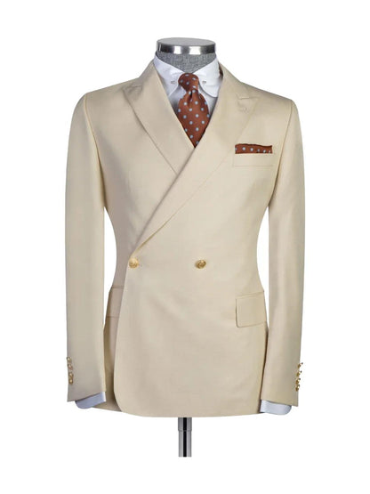 Champagne 2 Piece Peaked Lapel Double Breasted Suits