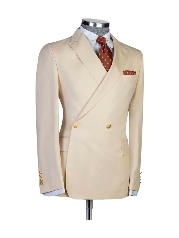 Champagne 2 Piece Peaked Lapel Double Breasted Suits