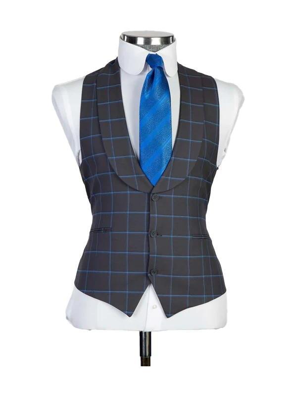 Grey Peaked Lapel Single-breasted 3-piece Plaid Suits