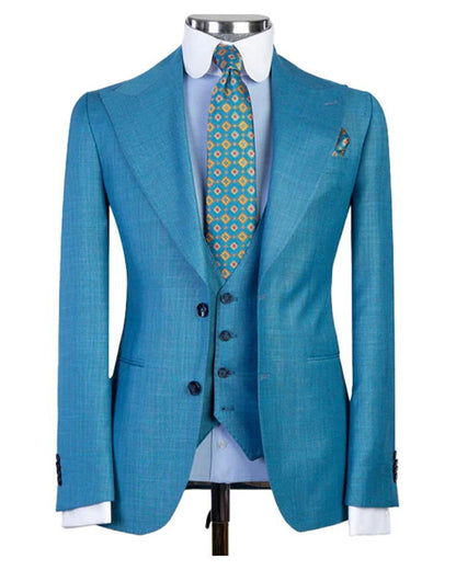 Men's Blue Wide lapel 3-piece Suit
