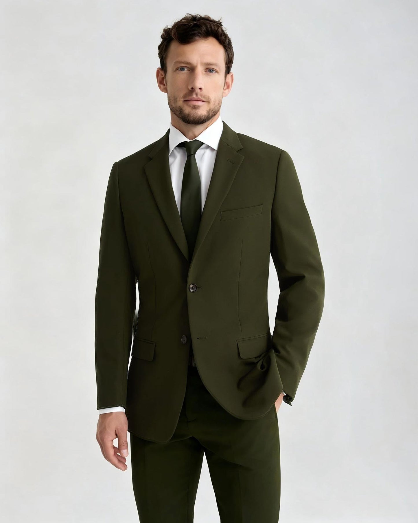 Costume gris 2 pièces à revers pointus et 2 boutons 