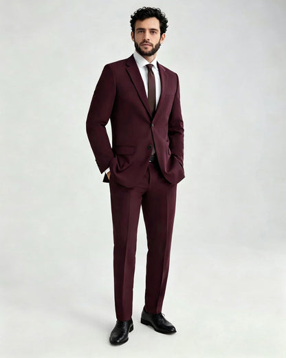 Men's Notch Lapel 2 Piece Suit in Burgundy