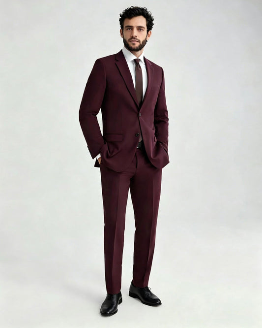 Men's Notch Lapel 2 Piece Suit in Burgundy