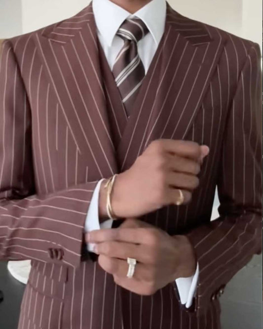 Men's Stripe Burgundy 3-piece Suit