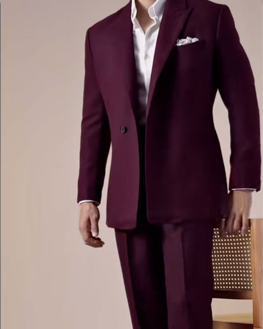 Chic Peak Lapel 2-piece Suit in Burgundy
