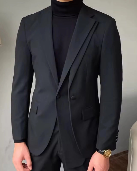 Black 2 Piece Notch Lapel Double Breasted suit
