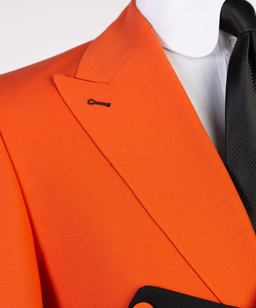 Orange Black Double-breasted 2-piece Suit