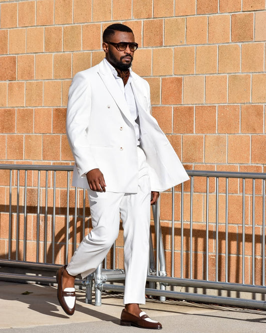 White 2 Piece Peaked Lapel Double Breasted Suit