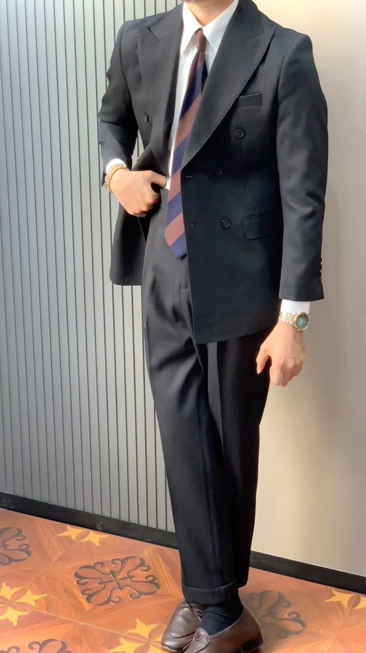 Deep Black 2 Piece Double Breasted Suit