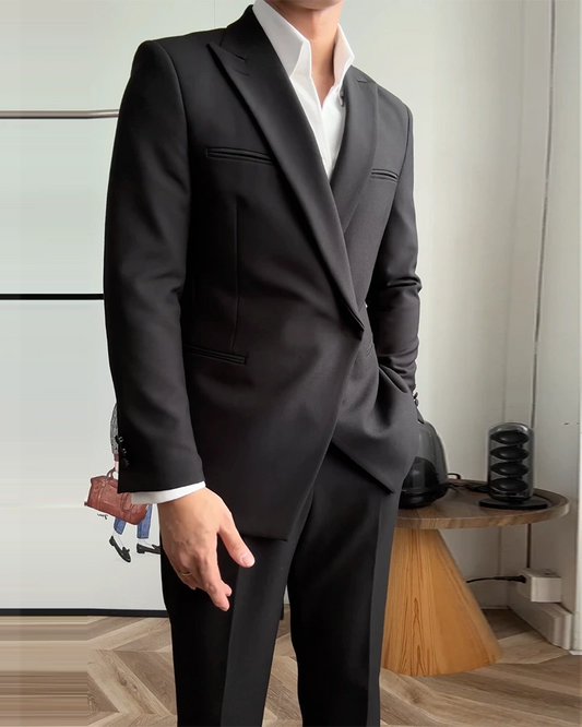 Black 2 Piece Peaked Lapel Double Breasted Suit