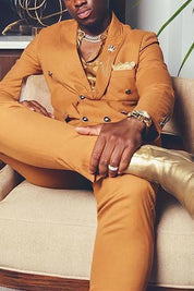 Golden Yellow 2 Piece Peaked Lapel 2-Button Suit