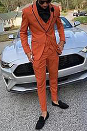 Tangerine Orange 3 Piece Notch Lapel 2-Button Suit