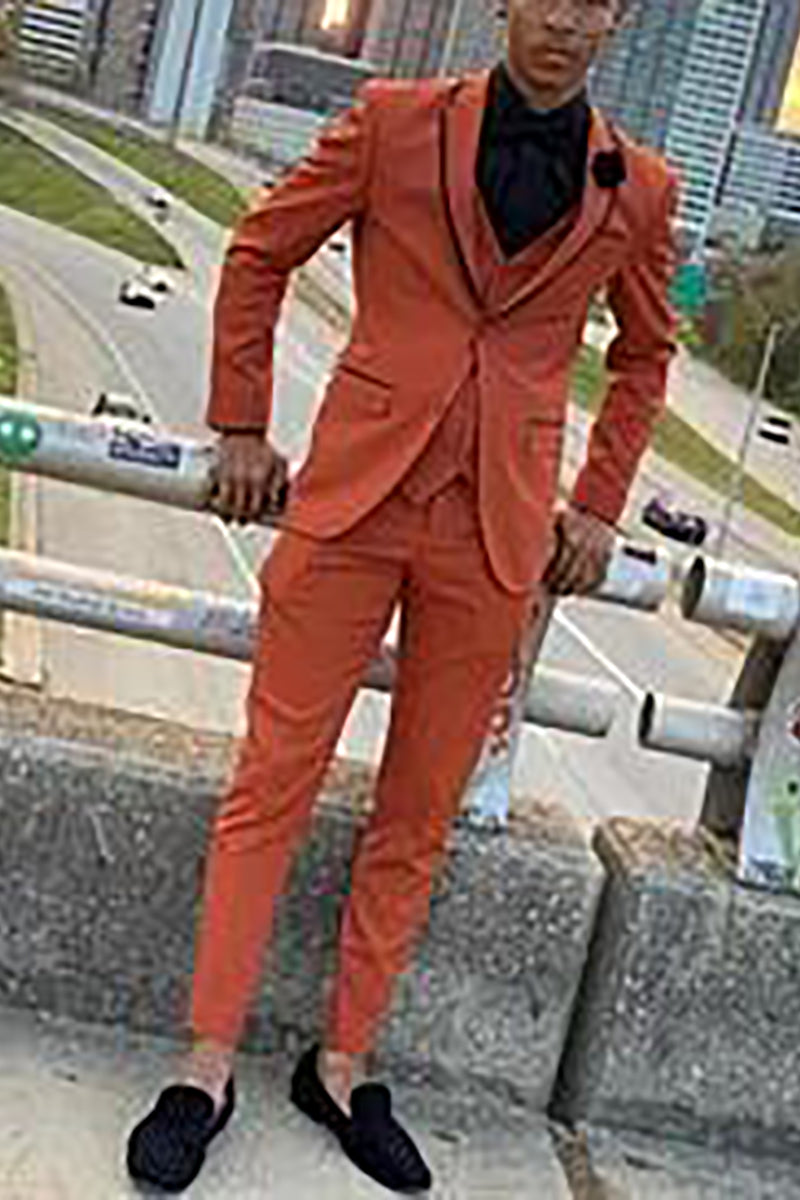 Tangerine Orange 3 Piece Notch Lapel 2-Button Suit