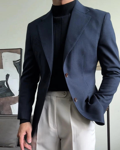 Navy Blue Notch Lapel 2-Button Blazer Suit