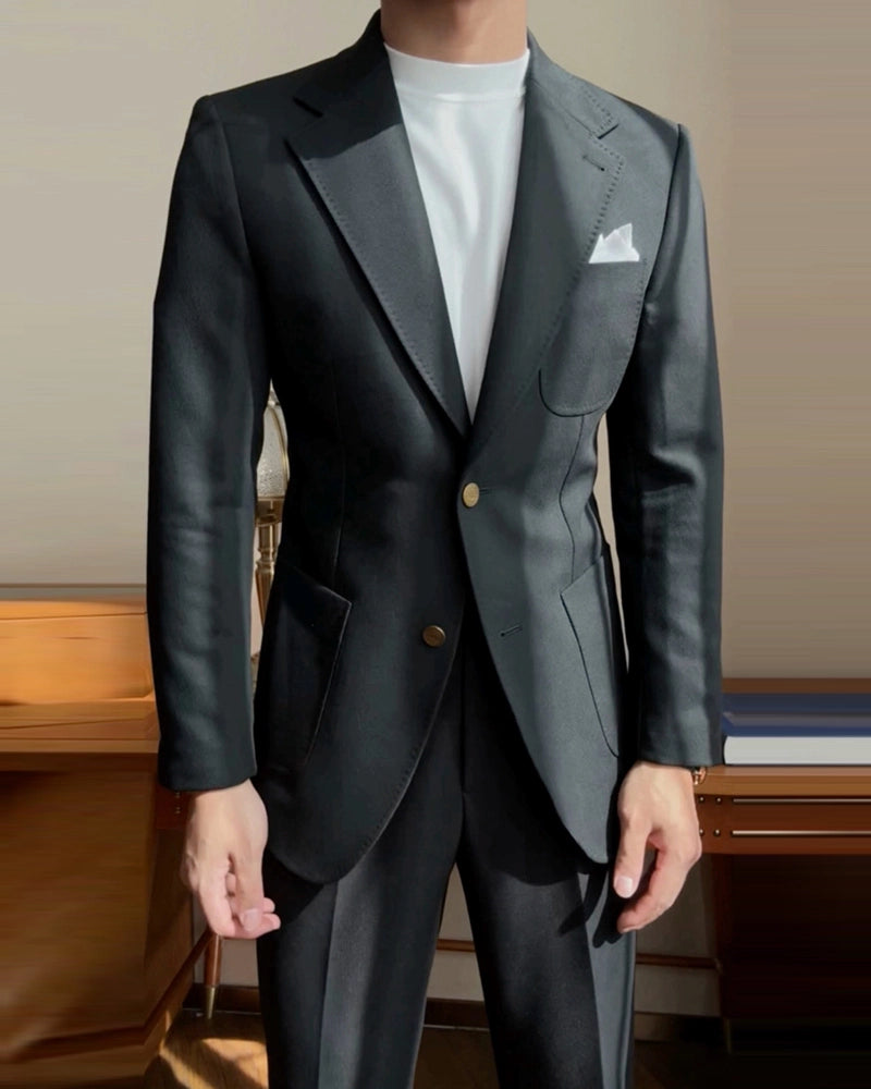 Black 2 Piece Notch Lapel 2-Button Suit