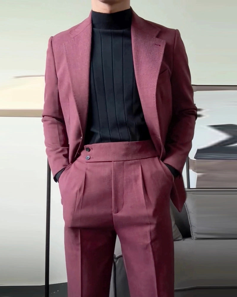 Maroon Red 2 Piece Notch Lapel 2-Button Suit
