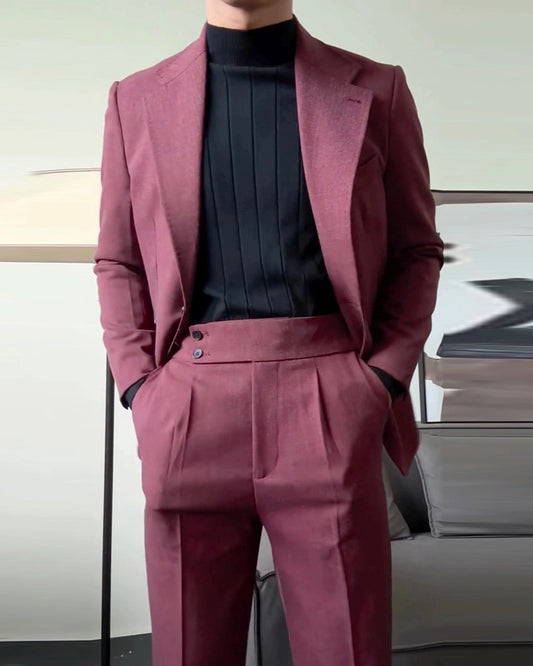Maroon Red 2 Piece Notch Lapel 2-Button Suit