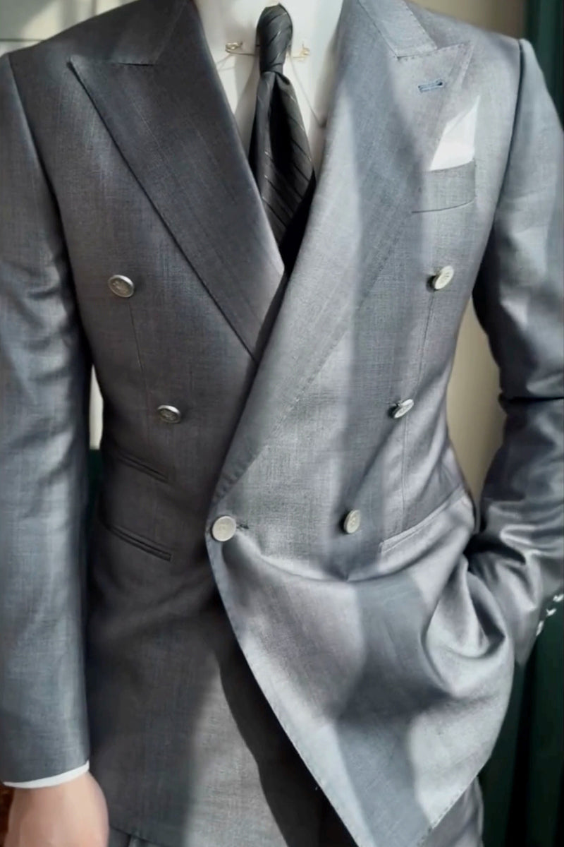 Gray 2 Piece Peaked Lapel 2-Button Suit
