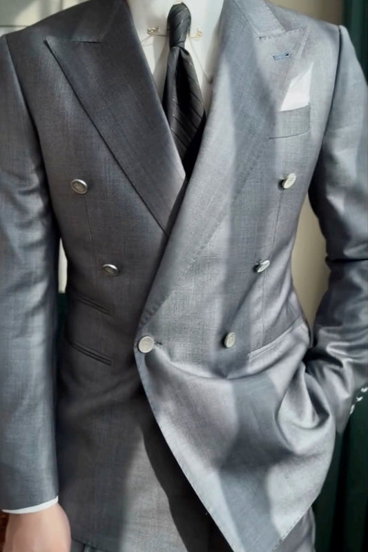 Gray 2 Piece Peaked Lapel 2-Button Suit