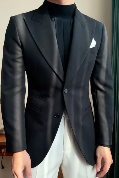 Onyx Black Peaked Lapel 2-Button Blazer Suit