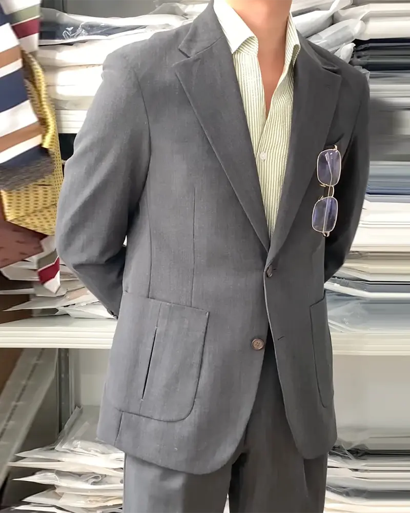 Gray 2 Piece Notched Lapel Single Breasted Suit